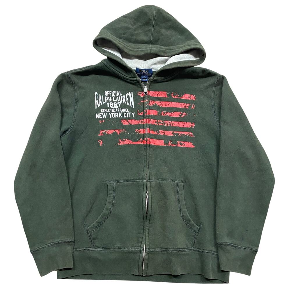 Ralph Lauren Polo Boys American Flag New York Green Full-zip Hoodie Large 14-16